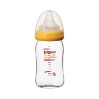 Pigeon 日本原装进口 贝亲母乳实感宽口径玻璃奶瓶 配SS奶嘴160ml - 黄色